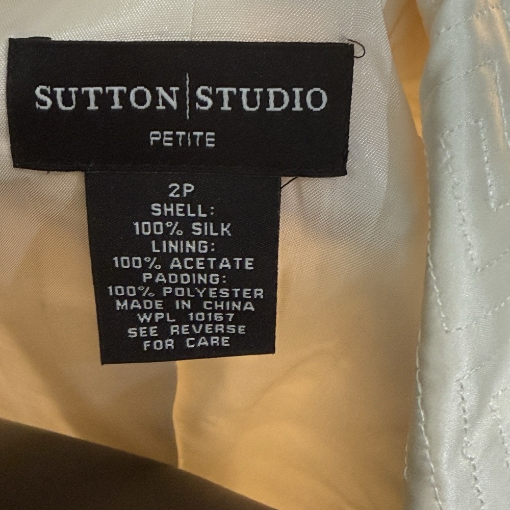 Sutton Studio Ivory Quilted Silk Evening Dress Blazer sz 2 Petite Jeweled Button - Picture 5 of 6